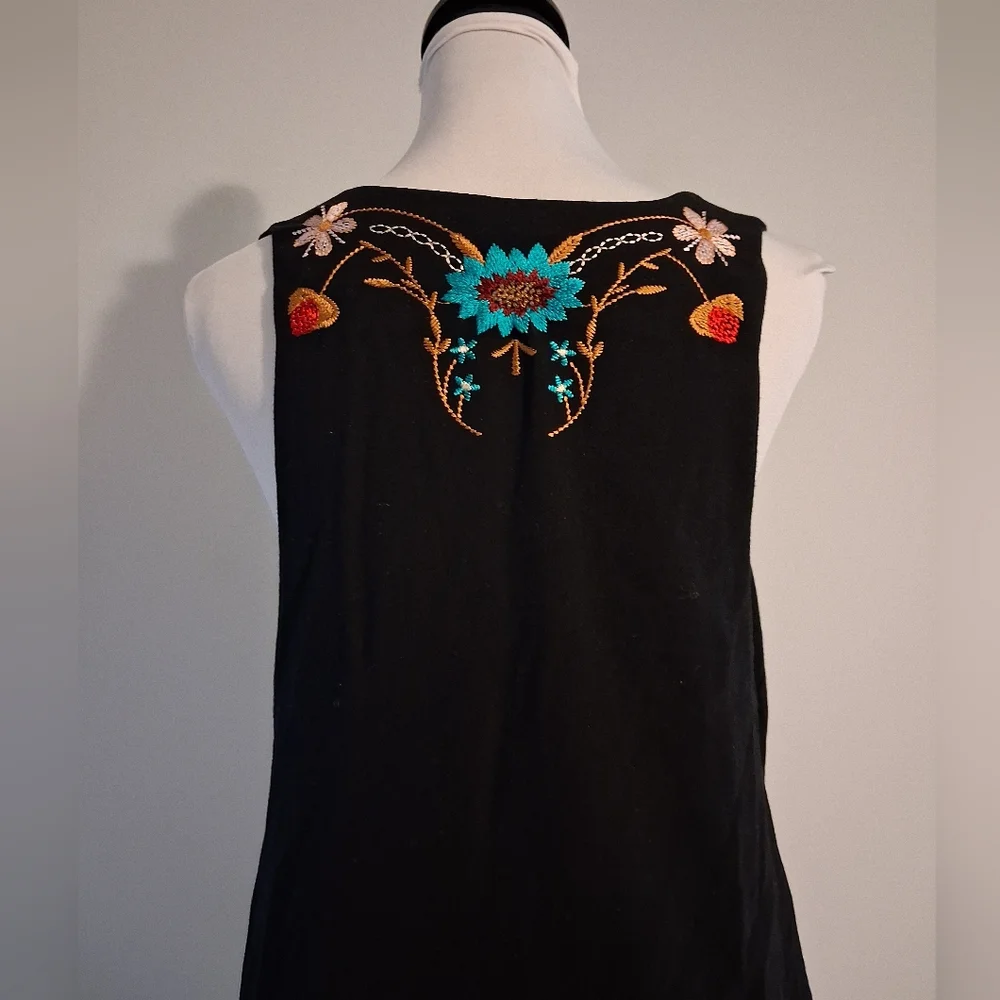 Free People Embroidered Black Sleeveless Mini Dress Size Med - Picture 5 of 13